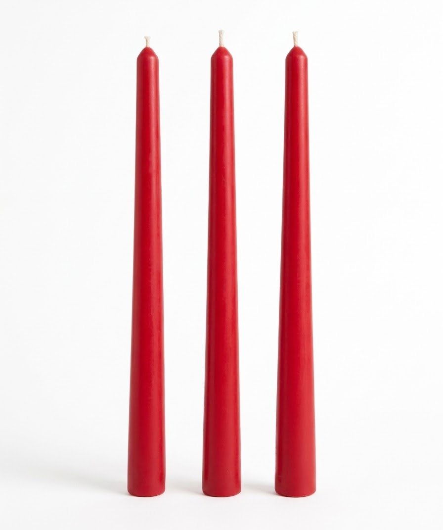 Red Classic Elegance taper candles with smooth sides on a white background.