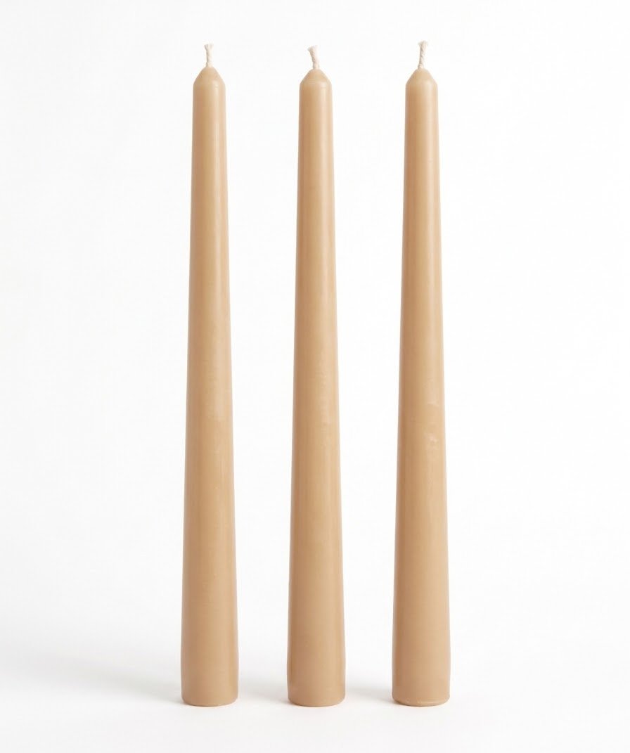 Beige Classic Elegance taper candles with smooth sides on a white background.