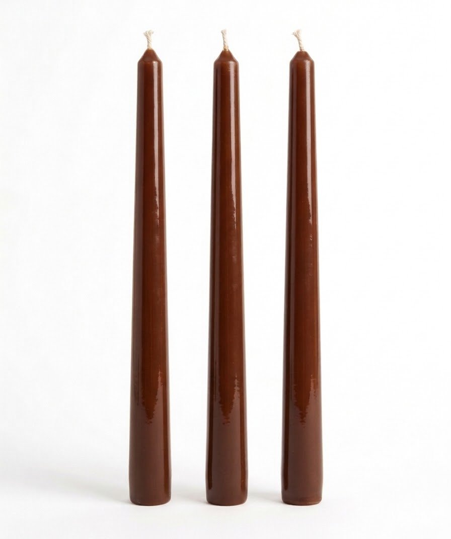 Brown Classic Elegance taper candles with smooth sides on a white background.