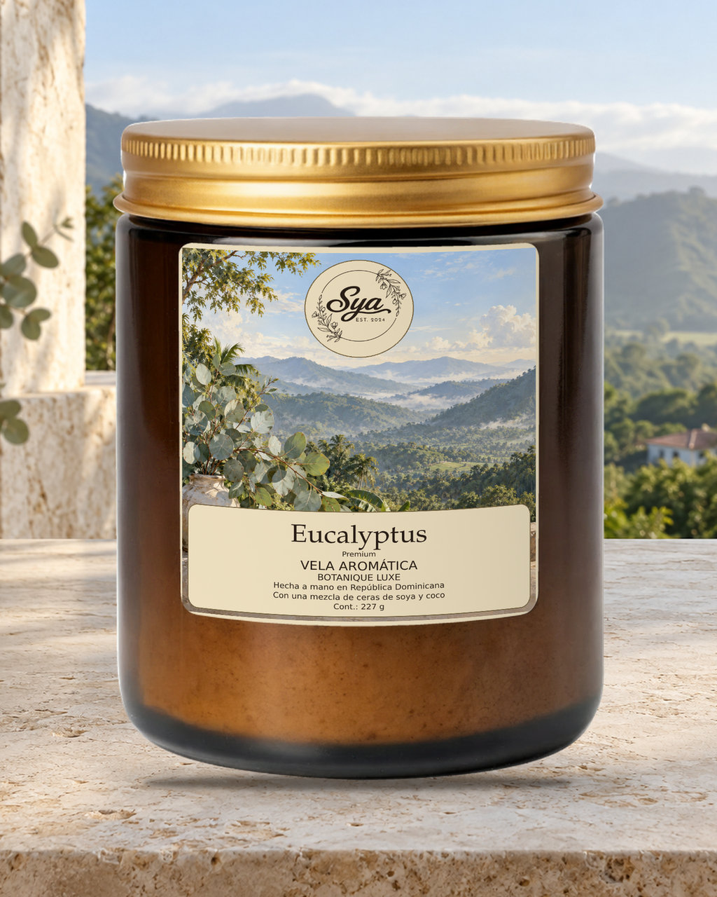 Vela Sya Eucalyptus de Botanique Luxe en escena ambiental.