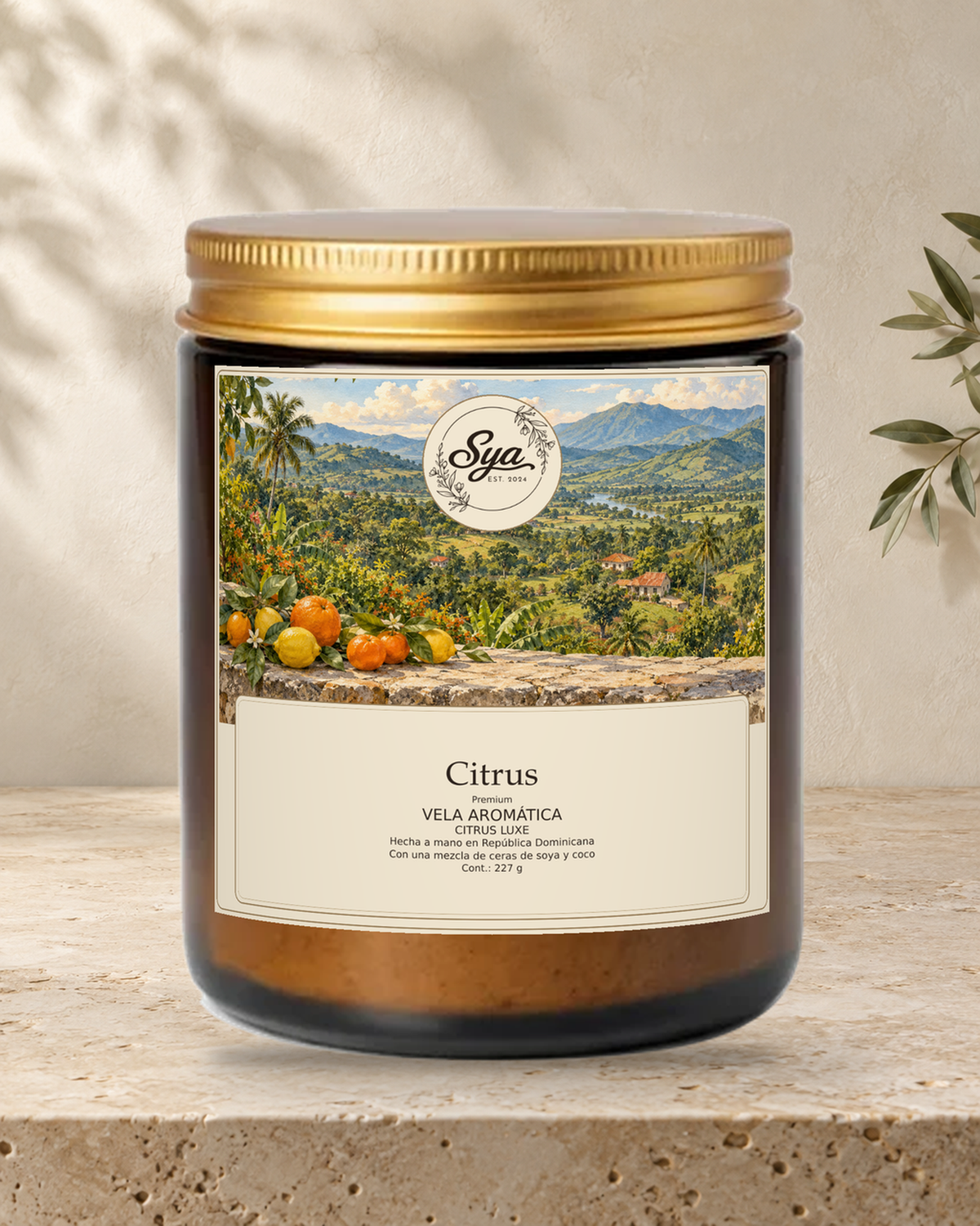 Vela Sya Citrus de Citrus Luxe en escena ambiental.