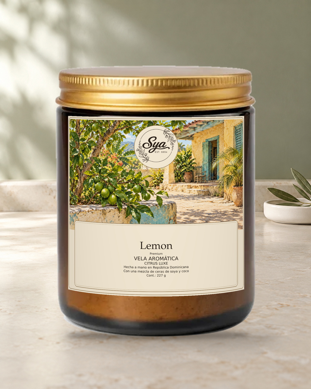 Vela Sya Lemon de Citrus Luxe en escena ambiental.