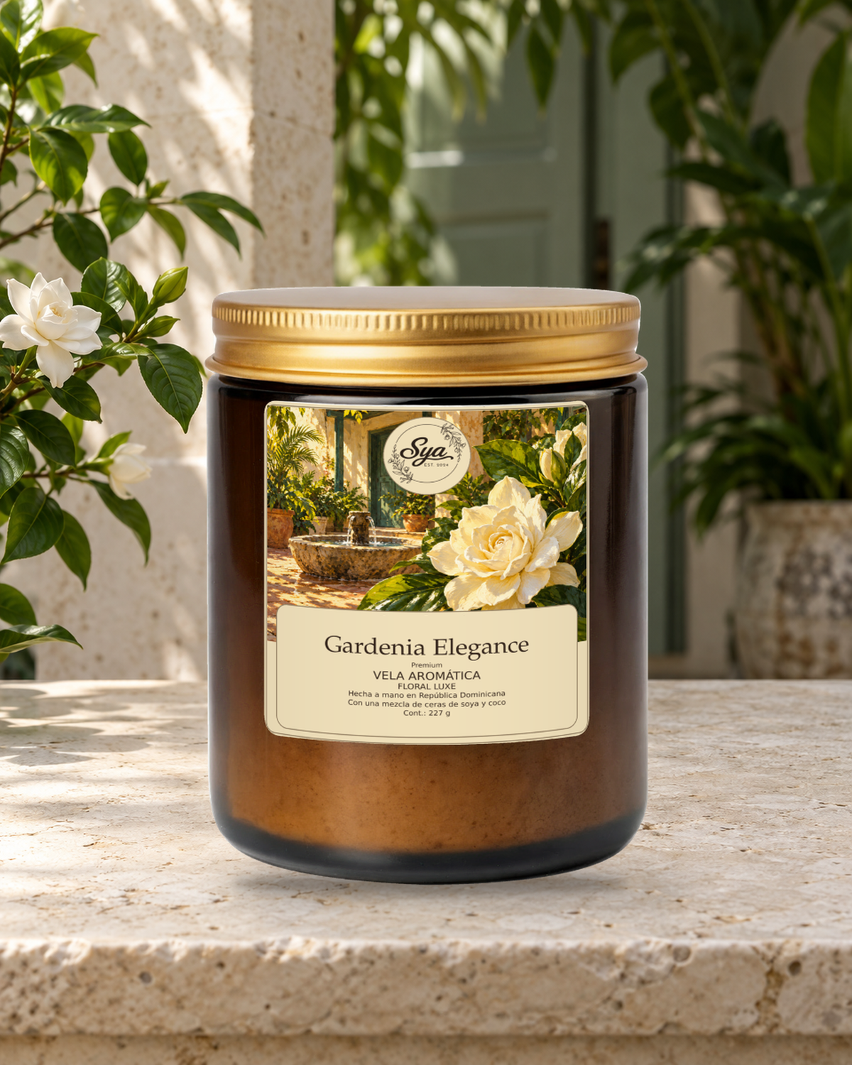 Vela Sya Gardenia Elegance de Floral Luxe en escena ambiental.