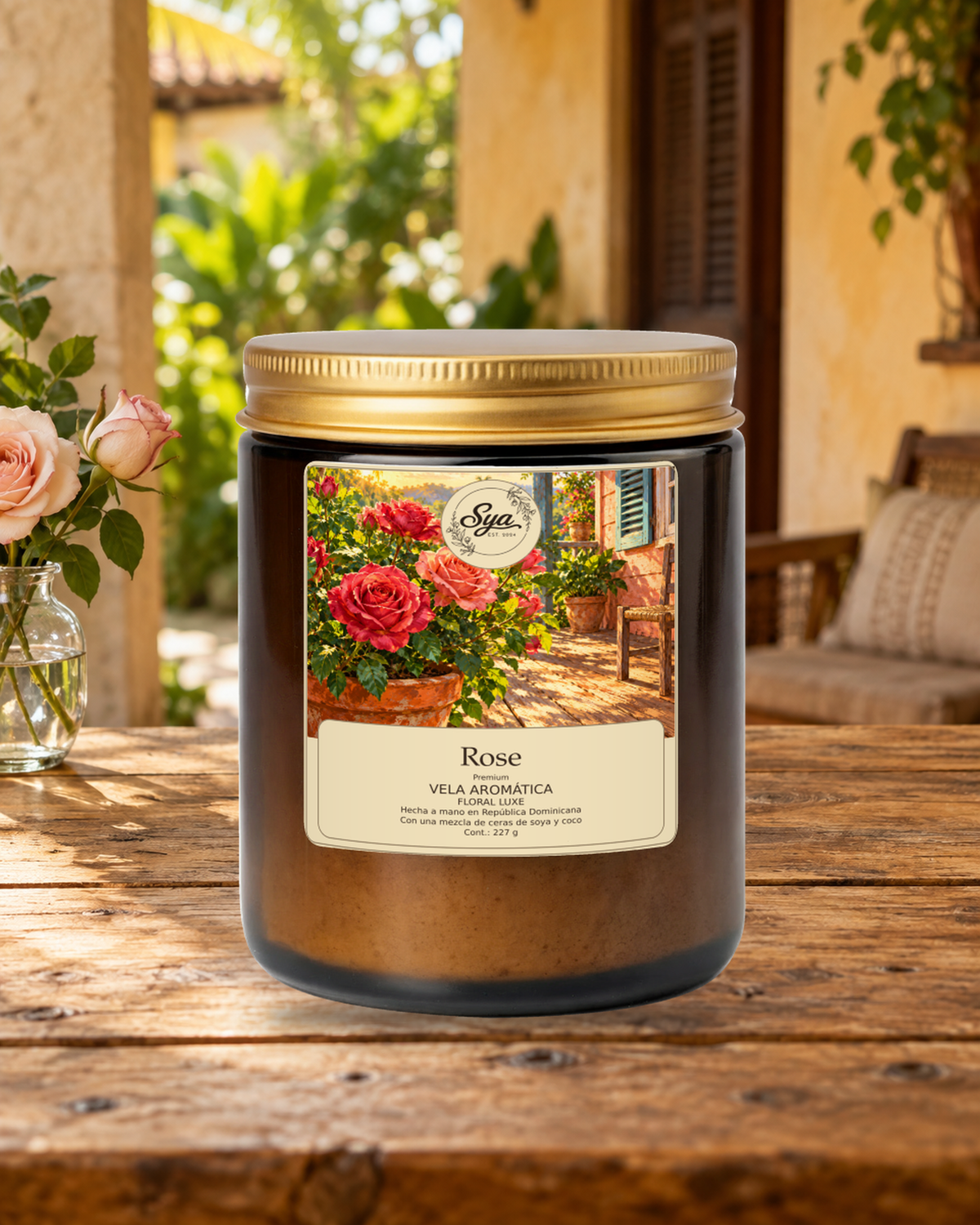 Vela Sya Rose de Floral Luxe en escena ambiental.