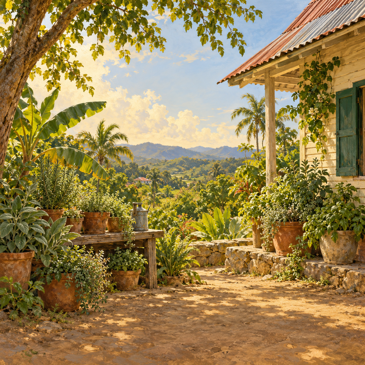 Botanique Luxe · Herbal: complete illustration of a garden courtyard.