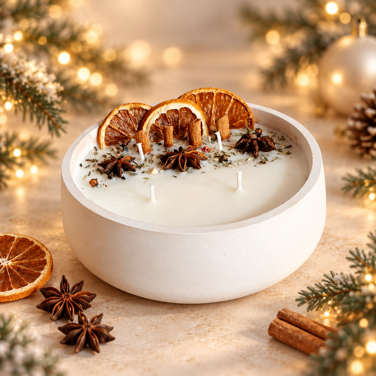 Vela en cuenco liso · propuesta visual de la colección Navidad de Sya.