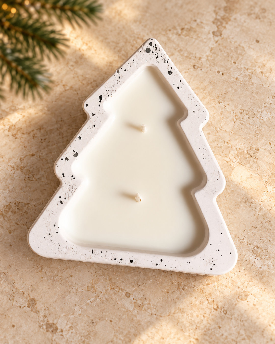Vela en recipiente de árbol · propuesta visual de la colección Navidad de Sya.