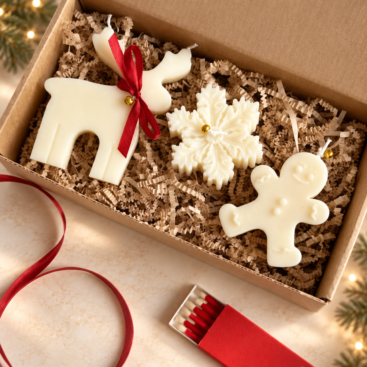 Caja con reno, copo y jengibre · propuesta visual de la colección Navidad de Sya.