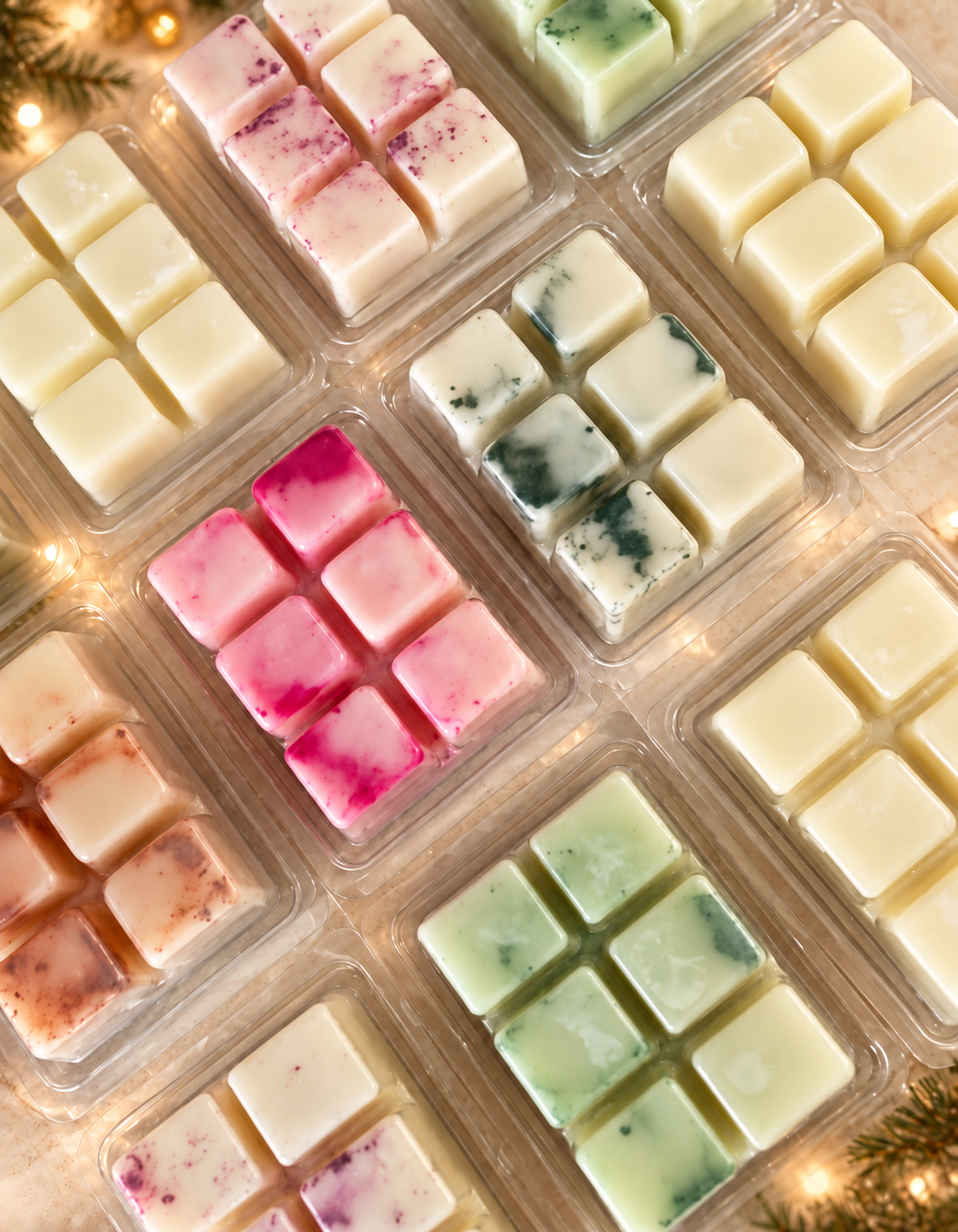 Blíster de wax melts · propuesta visual de la colección Navidad de Sya.